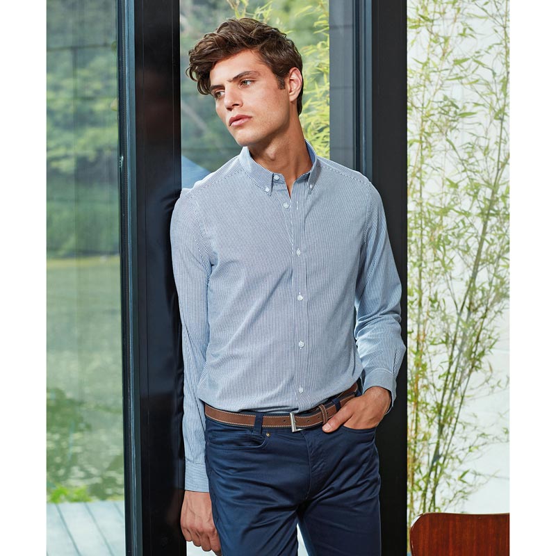 Cotton-rich Oxford stripes shirt - Oxford Blue S